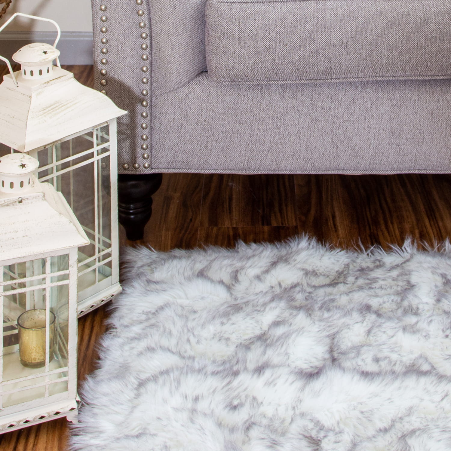 Two Tone Faux Fur Shaggy Rug #color_gray tips