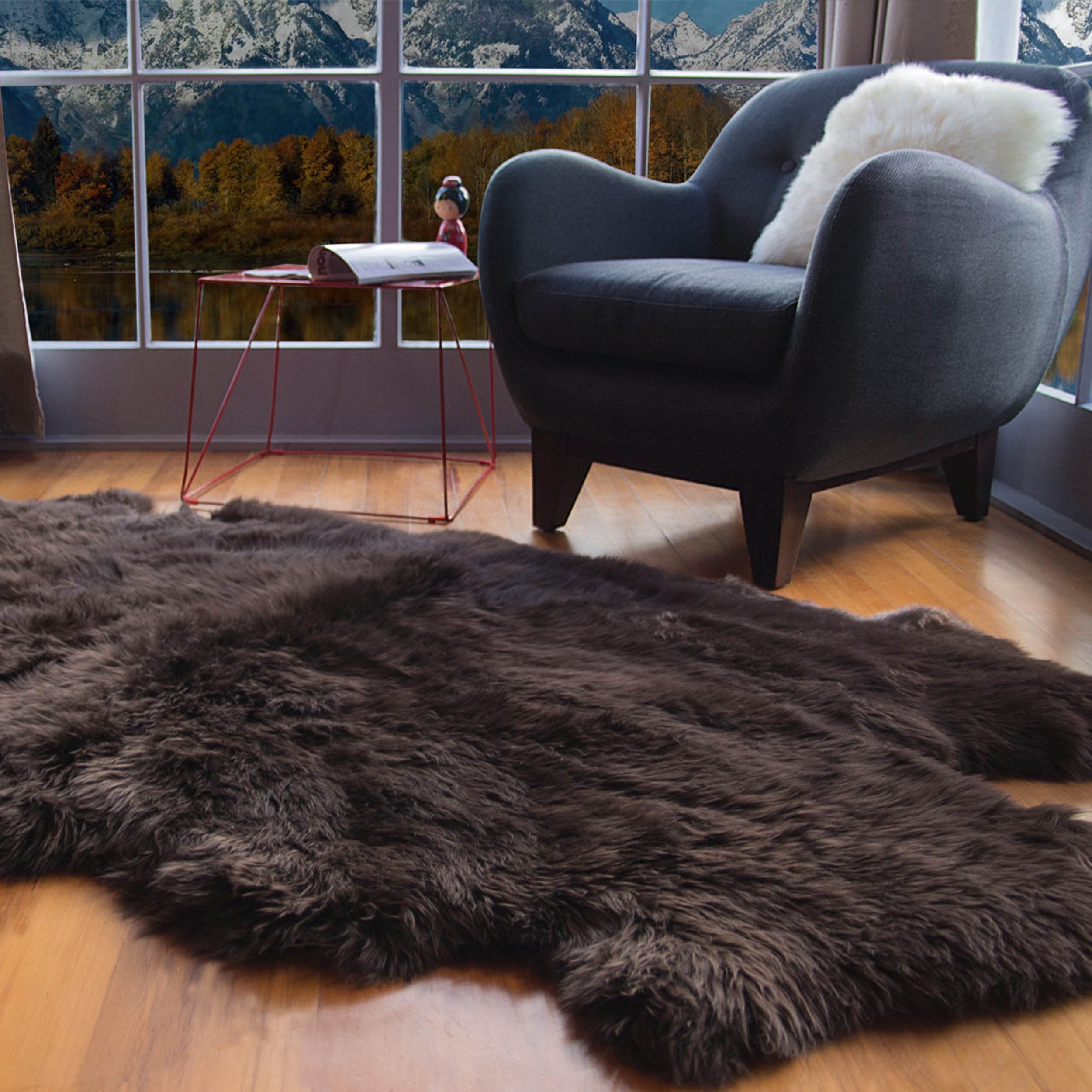 Natural Sheepskin Rug Shearling Fur Pelt #color_dark brown