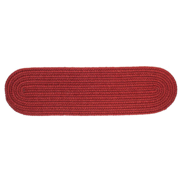 Pura Solid Wool Braided Stair Treads in Barn Red, single oval tread overhead view #Color_Barn Red