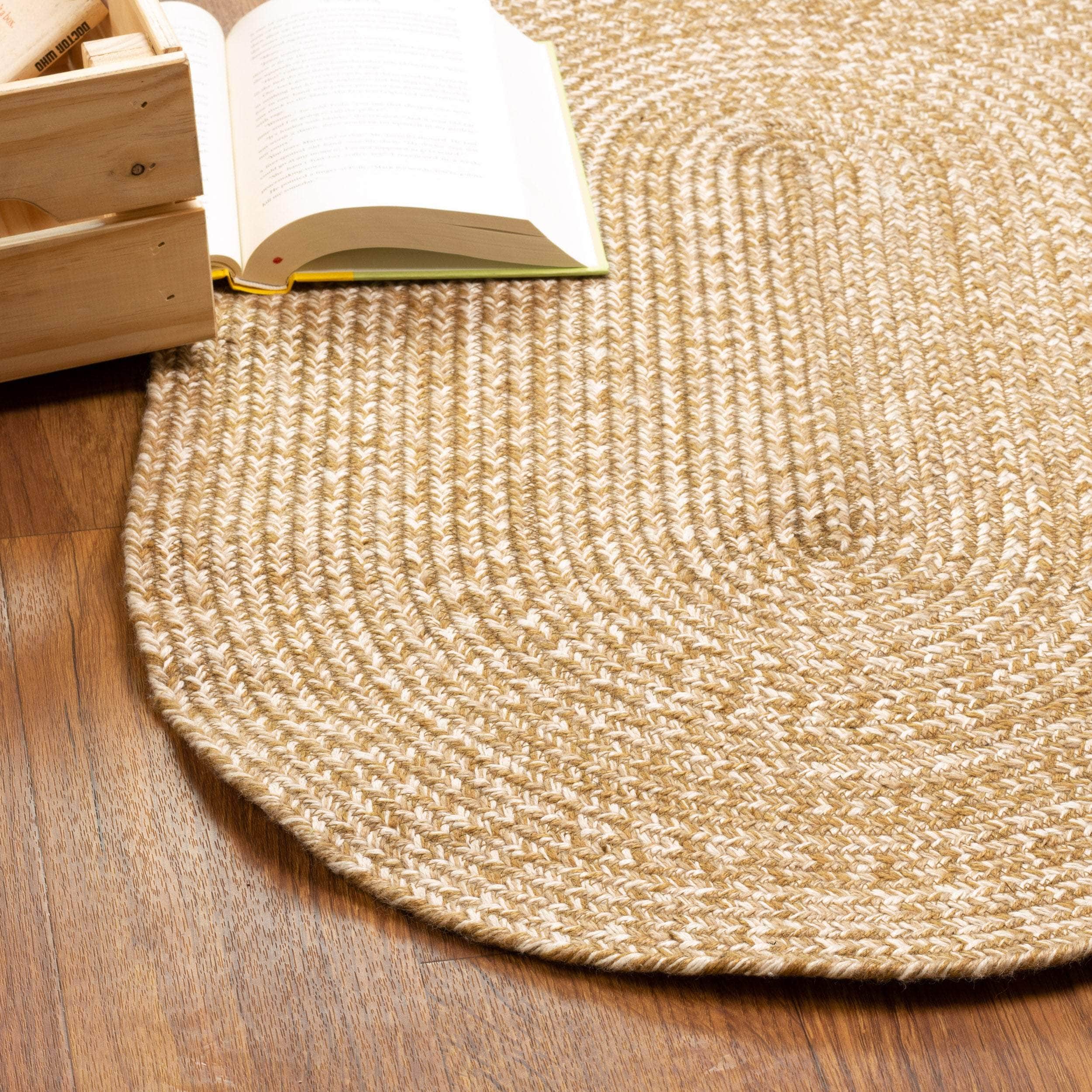 Cantebury Farmhouse Braided Area Rug in Brown Multicolor #color_brown
