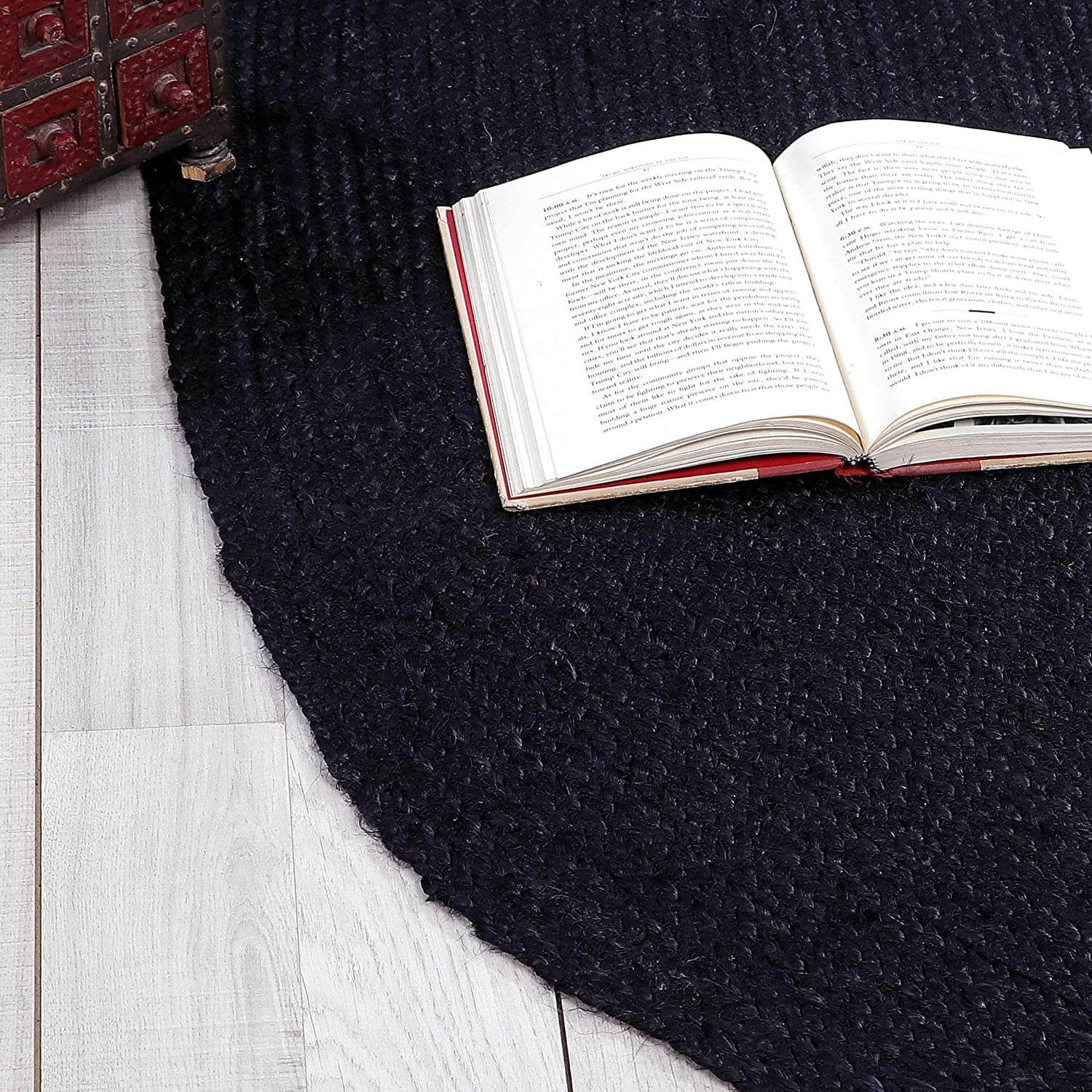 Eco-Friendly Black Jute Braided Area Rug in Black #color_black