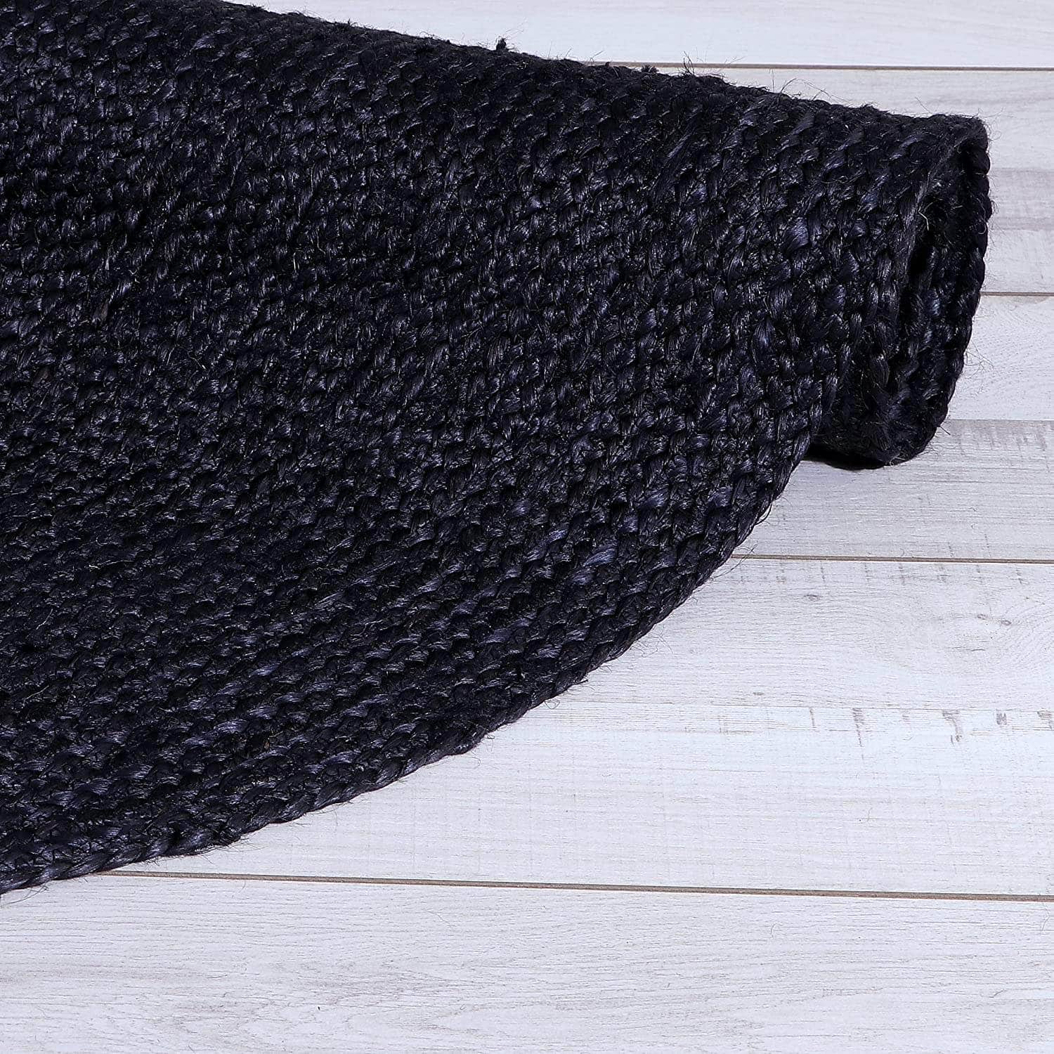 Eco-Friendly Black Jute Braided Area Rug in Black #color_black