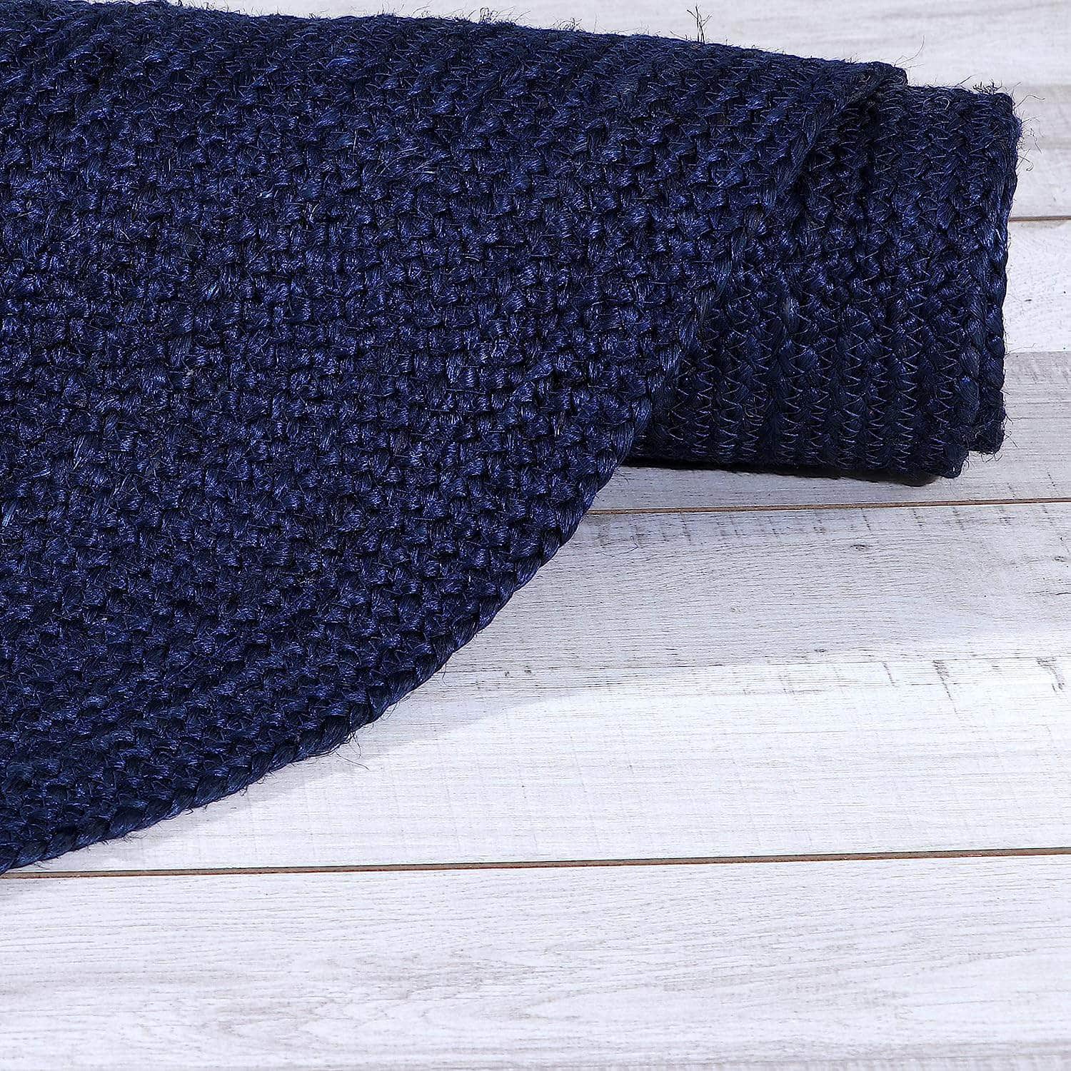 Eco-Friendly Navy Jute Braided Area Rug in Navy #color_navy