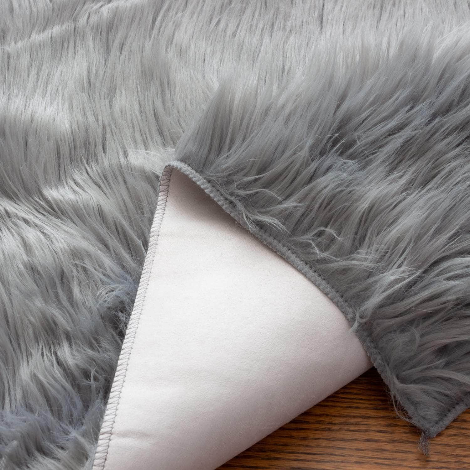 Soft Faux Sheepskin Fur Fluffy Area Rug in Gray #color_gray