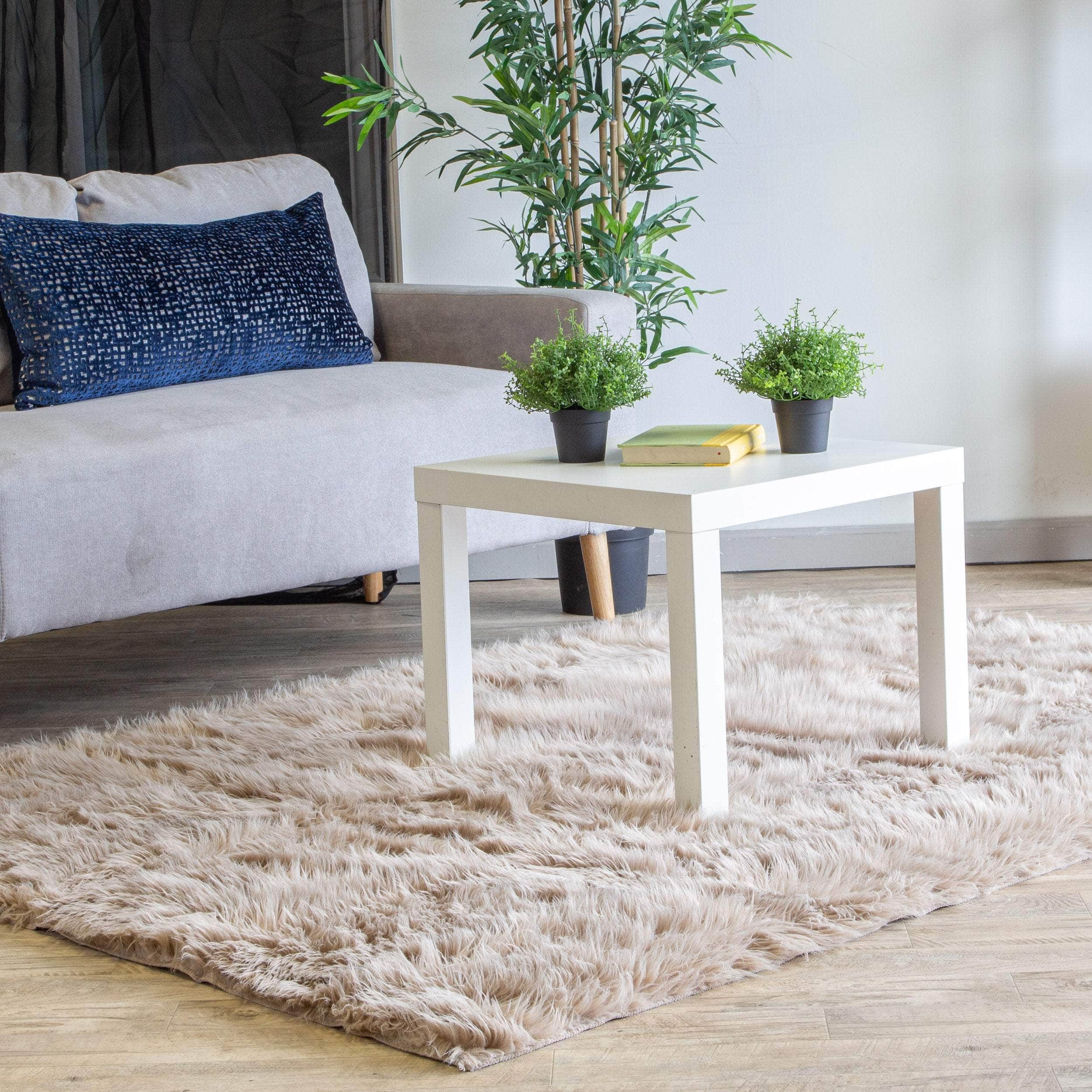 Soft Faux Sheepskin Fur Fluffy Area Rug in Beige #color_light brown