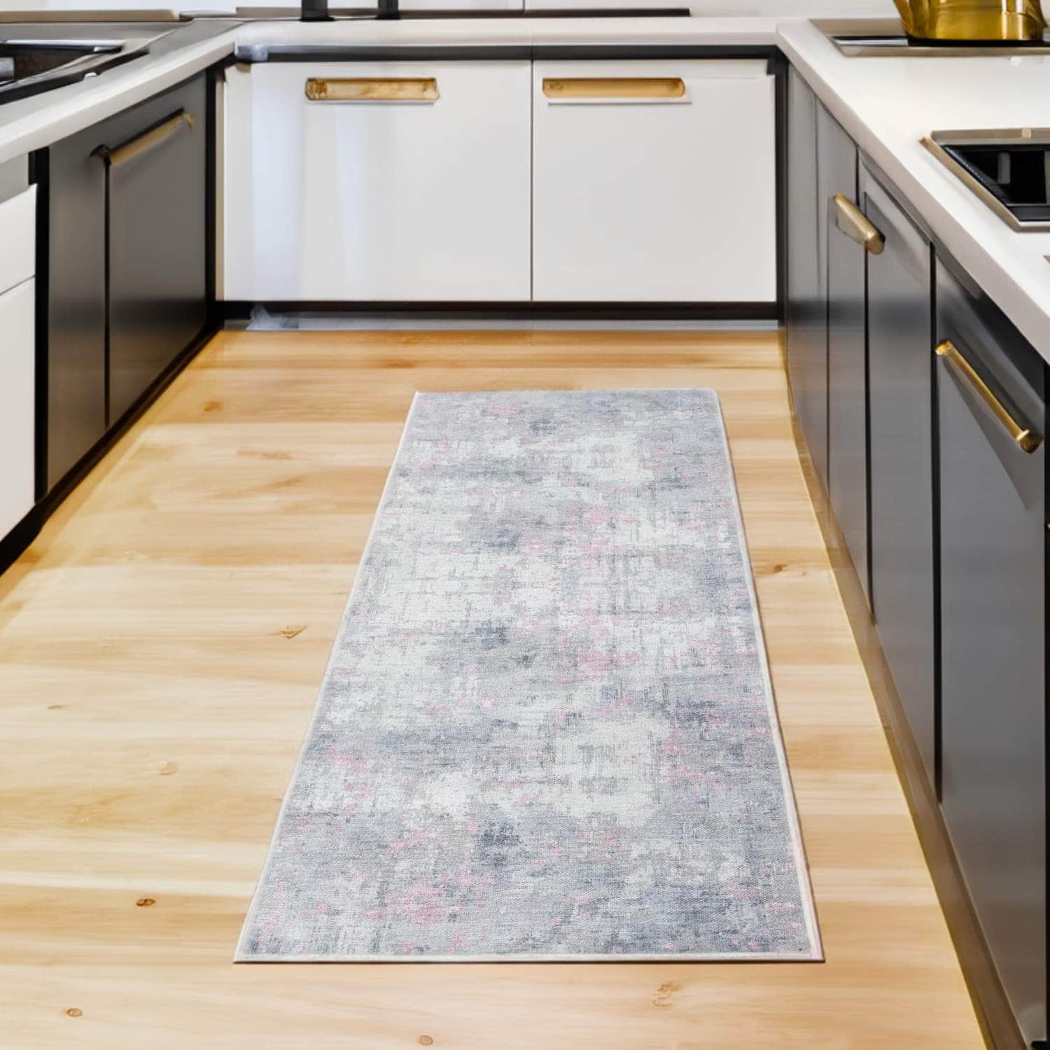 Machine Washable Rug LAN01B Pink / Gray SAR-Lancaster #color_pink / gray
